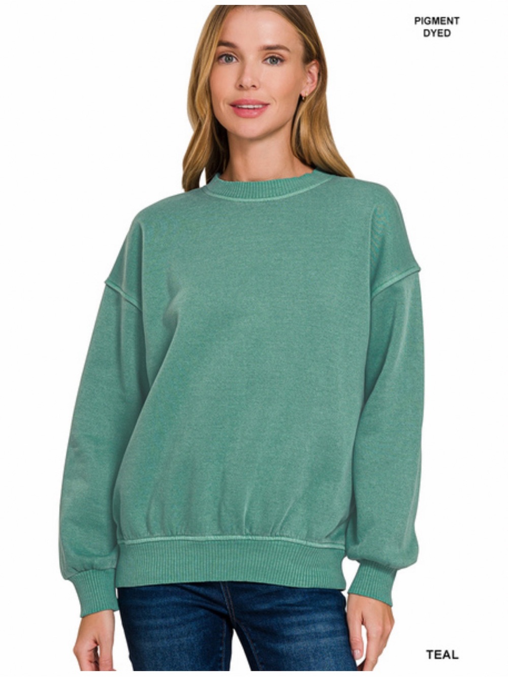195 ❤️ teal ZENANA PIGMENT DYE FLEECE OVERSIZED PULLOVER